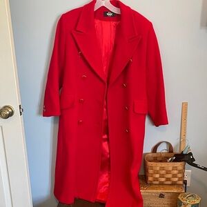 Woolrich double breasted Vibrant Red long wool Coat lined buttons 8 petite